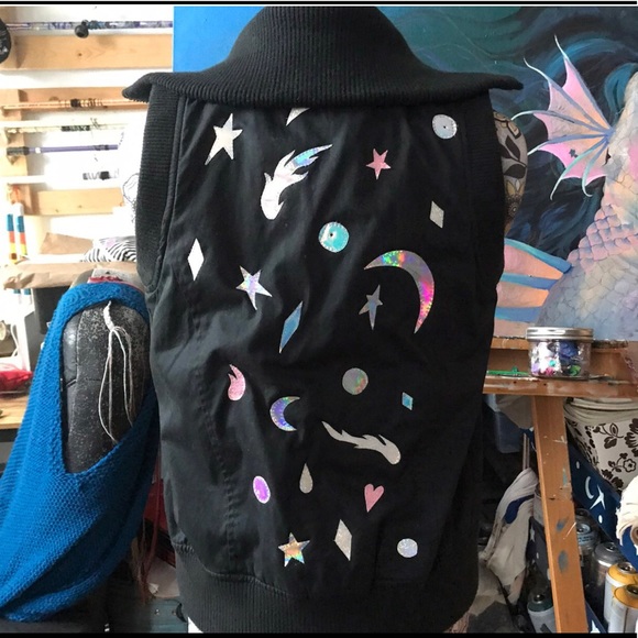 Hand Sewn Holographic Vinyl Shapes Vest - Picture 1 of 4